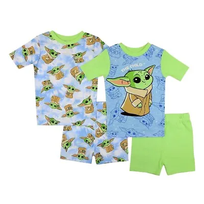 Buy 4 PC Baby Yoda Pajamas T Shirt Shorts Mandalorian Star Wars Boy 6 8 10 12 Cotton • 20.74£