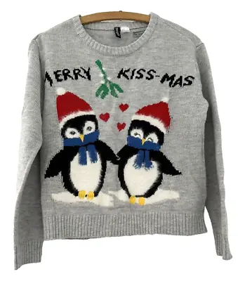 Buy H&m Divided.  Grey Knit Christmas Jumper Merry Kiss-mas.  Size Small • 9.99£