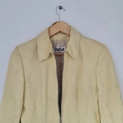 Buy Vintage 90s Bright Yellow Leather Jacket Tailored Coat Unique Funky Rare Find 10 • 50£