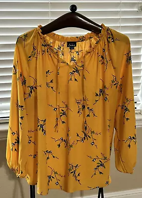 Buy Simply Emma Womens Plus Size 3X Yellow Floral V-neck Top 3/4 Sleeve Peasant • 18.33£