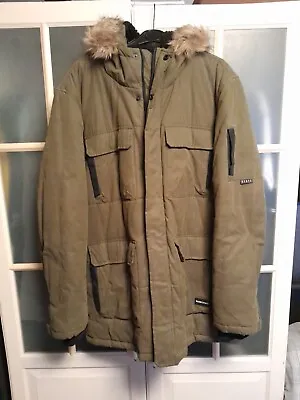 Buy Nanny State Gunnar Khaki Green Fur Hooded Men Parks Coat Jacket Size XL • 25£