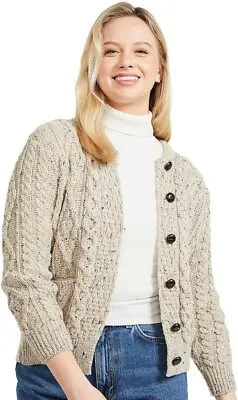 Buy Aran Mills Irish Button Cardigan Cable Knit Sweater  Wool Lumber Jacket Bnwt XL  • 45£