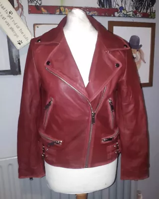 Buy Red Leather Distressed Zara Leather Biker Zip Jacket. UK 10 • 19.99£