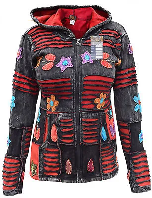 Buy Hippy Psychedelic Embroidery Cotton Ribs Emo Funky Elf Pointed Hoodie Jacket • 34.99£