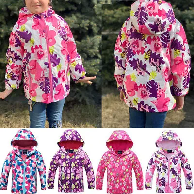 Buy Girls Kids Waterproof Windproof Jacket Polar Fleece Hooded Rain Windbreaker Coat • 15.99£