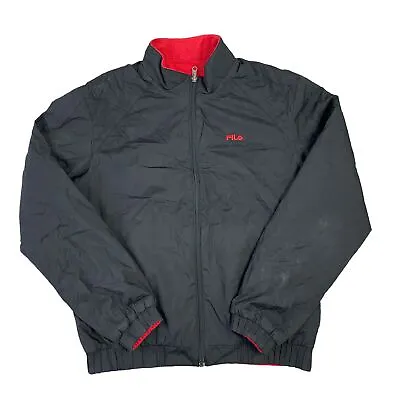 Buy Fila Black Bomber Jacket Reversible Fleece Lined Nylon Mens Small • 34.99£