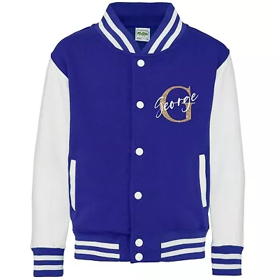 Buy Kids Personalised Name Initial Varsity Jacket Gold College Letterman Baseball • 19.10£