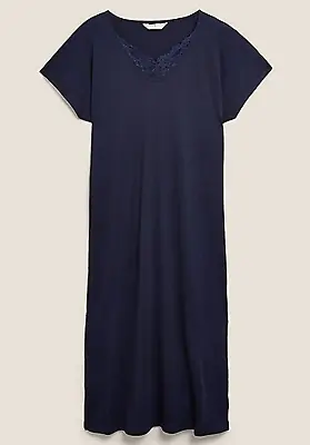 Buy Ladies Brand New Cool Comfort Navy Cotton Modal Long Nightdress • 8.95£
