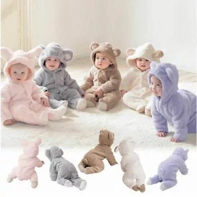 Buy Newborn Baby Boys Girls Kids Hooded Fleece Bear Romper Jumpsuit Clothes 0-12M • 12.82£