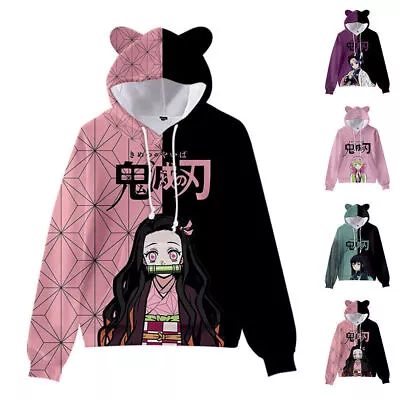 Buy Demon Slayer Anime Hoodies Pullover Girls Cute Cat Ear Pullovers Tops Sweatshirt • 17.41£