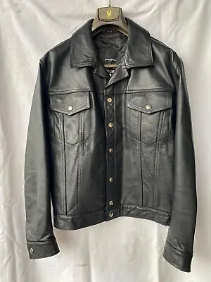 Buy Vintage Leather Trucker Bomber Jacket 40 M-L Punk Indie EXPECTATIONS Denim Style • 125£