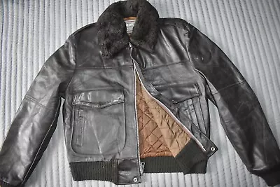 Buy Vtg 70s Oakton Ltd Brown Leather Bomber Jacket Coat Removable Fur Collar 38/40 • 60£