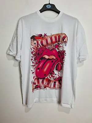Buy Rolling Stones Rock Band Tee White T-Shirt Tongue Stars Mens Size S Oversized • 12.99£