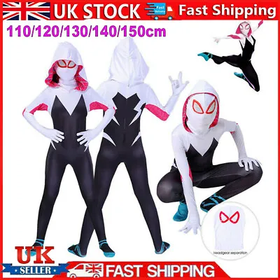 Buy UK Kid Girl Hoodie Spider Gwen Stacy Costume Spiderman Cosplay Jumpsuit Bodysuit • 8.35£