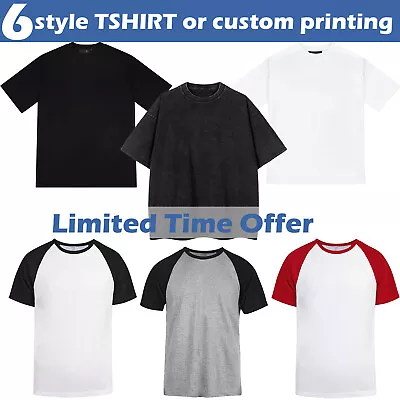 Buy Customized Print Plain Tee High Quality Cotton Tucked Crew Short Sleeved TShirt • 3.60£