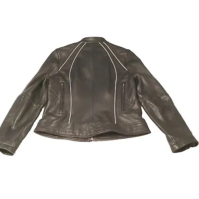 Buy Street Legal Womens Black Leather Jacket Reflective Black Medium Long Sleeve Zip • 38.38£