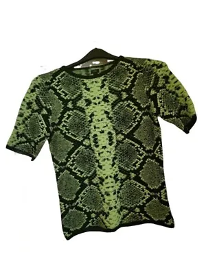 Buy River Island Punk Lime Green Snakeskin Print Alternative Ladies T-Shirt Size 12 • 4.99£