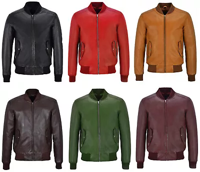 Buy Men's Genuine Lambskin Leather Retro Style Bomber Fashion Slim Fit Biker Jacket • 29.88£