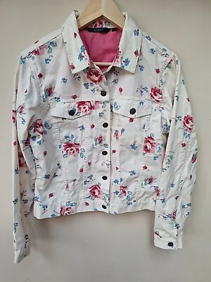 Buy BODEN Classic Jean Jacket White Floral Size 12 • 35£