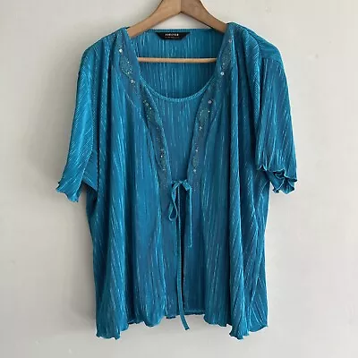 Buy XXXL Forever By Michael Gold Sequin Beaded Double Layer Top Teal Turqoise Green • 7.99£