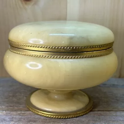 Buy ITALIAN Marble Onix Alabaster Gilt Gold Metal Hinged Lid Round Casket BOX Jar • 230.10£
