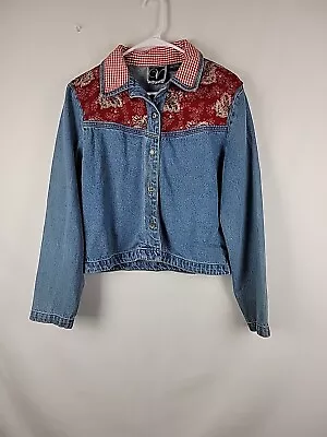 Buy Valencia 100% Cotton Blue Mixed Print Denim Button Up Rodeo Jacket Women's Large • 15.12£