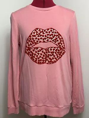 Buy TU Woman Pink Long Sleeve Acrylic T-Shirt Lips Hearts Print Size 10 VGC • 9£