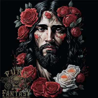 Buy Jesus Christ With Roses Mens T-Shirt 100% Cotton • 10.75£