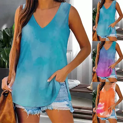 Buy Plus Size 20-28 Women Gradient Tank Tops V Neck Summer Casual Loose Vest T Shirt • 10.59£