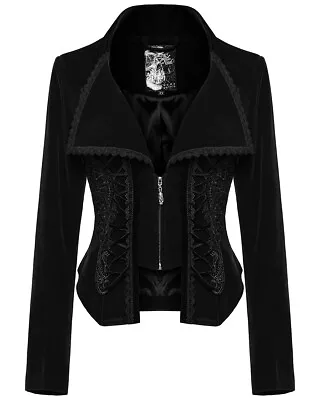 Buy Punk Rave Womens Gothic Velvet & Lace Riding Jacket - Black • 84.99£
