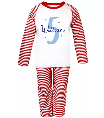 Buy Personalised Birthday Pyjamas Childrens Boys Any Age Name Red Stripe Pjs Gift • 9.99£