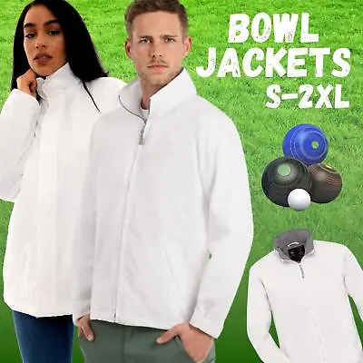 Buy Unisex Ladies Mens Bowls Jacket White Bowling Outdoor Lawn Fleece Waterproof UK • 10.99£