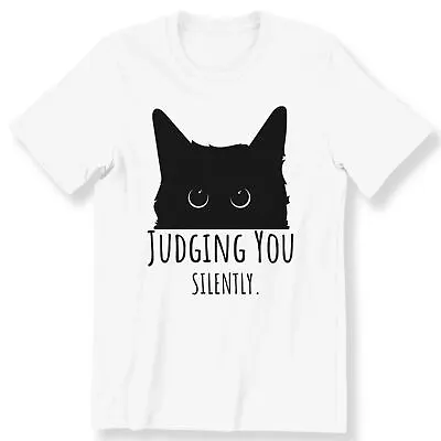 Buy Judging You Silently Funny Black Cat Men's Ladies T-shirt Cat Lover Gift T-shirt • 12.99£