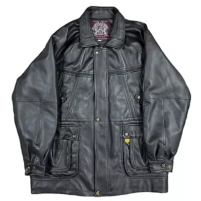 Buy Vintage Italy Moda Leather Field Jacket Coat Outdoor Black Mens XL • 44.99£