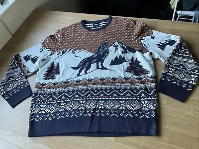 Buy Burton Menswear Jumper Pullover Winter Knit Christmas Wolf Fair Isle XL 46-48” • 18.50£