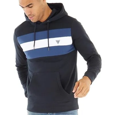Buy Fluid Mens Stripe Chest Brushback Fleece Overhead Hoodie Sizes From S To XXL • 22.99£