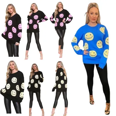 Buy Women's Ladies Christmas Oversize Knitted Sweater Smiley Faces Baggy Warm Jumper • 11.99£