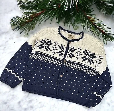 Buy Sweater Cardigan Button Up Hand Made Bolivia 100% Cotton Winter Snowflakes XL • 33.62£