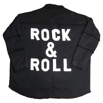 Buy Elan Rock And Roll Varsity Chenille Letters Black Shacket Jacket Womens Medium • 47.48£