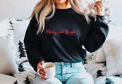 Buy Merry And Bright Christmas Xmas Sweatshirt Grey Funny Slogan Jumper Sweater • 27.99£