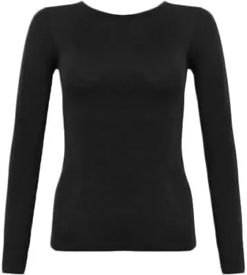 Buy Womens Ladies Long Sleeve Stretch Round Scoop Neck T Shirt Top Assorted 8-26 • 5.99£