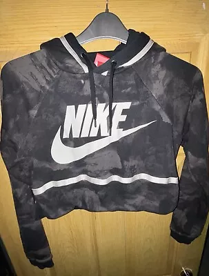 Buy Nike Women’s Girls Crop Sweatshirt Hoody Size M Black Marble Abstract Camo Print • 6.99£