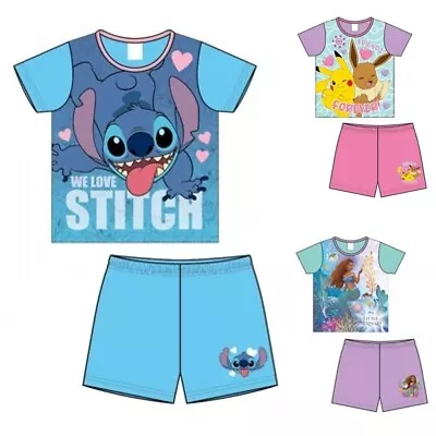 Buy Girls Pyjamas Summer Short Character Sleepwear Pokemon, Lilo & Stitch, Princess • 7.50£