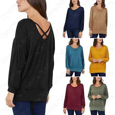 Buy New Womens Cross-back Long Sleeve Top Loose Batwing Baggy T-shirt Ladies  • 9.99£