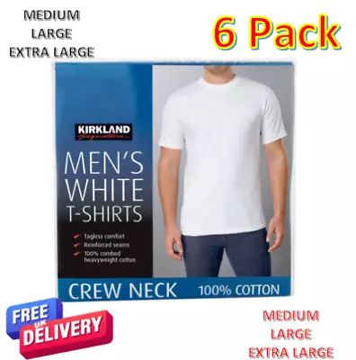 Buy 6 Pack Kirkland Signature Men's Cotton Crew Neck T-Shirt In White M/L/XL • 32.49£