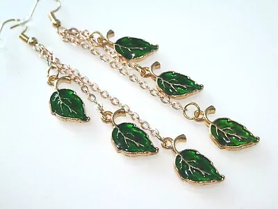 Buy Vintage Deco Style Enamelled Leaves Long Drop Dangle Earrings Jewellery Gift • 9.99£
