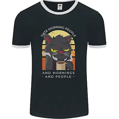Buy Funny Cat I Hate Morning People Coffee Mens Ringer T-Shirt FotL • 8.99£