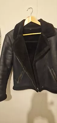Buy Black Leather Jacket With Fleece For Women • 25£