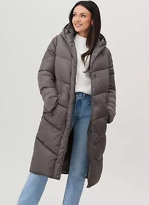 Buy Michelle Keegan Longline Padded Duvet Coat Puffer Jacket Grey Big Size 10,12,14 • 19.99£
