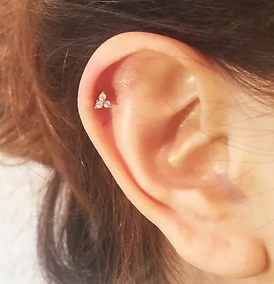 Buy Triangle Crystal Gem Tragus Helix Bar Cartilage Ear Earring Bone End Tragus Stud • 3.59£